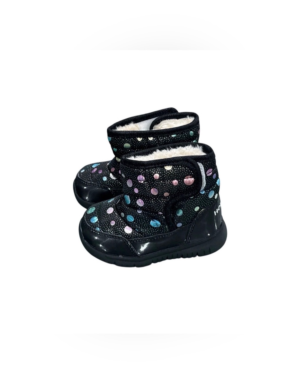 Hobibear Toddler Winter Boots Black Polka Dot Faux Fur Lined Size 23 Insulated N